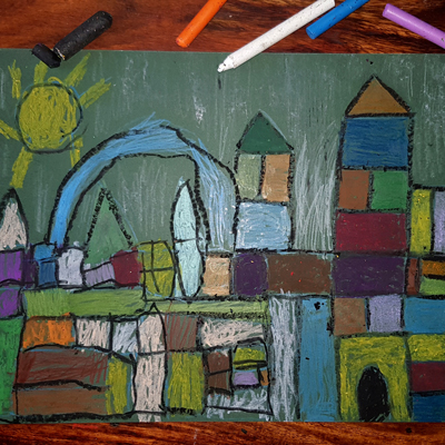 château au pastel - dessin d'enfant - Paul Klee maternelle