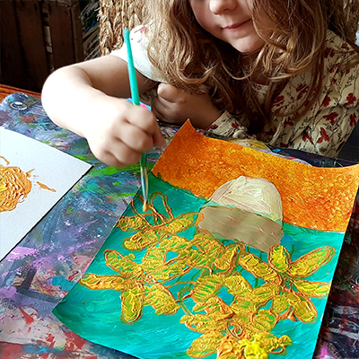 peinture d'enfant les tounesols à la manière de Van Gogh