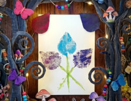 peinture enfant bouquet de fleurs avec feuille d'arbre