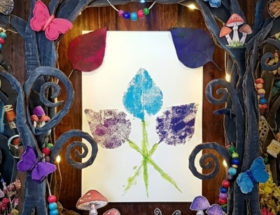 peinture enfant bouquet de fleurs avec feuille d'arbre