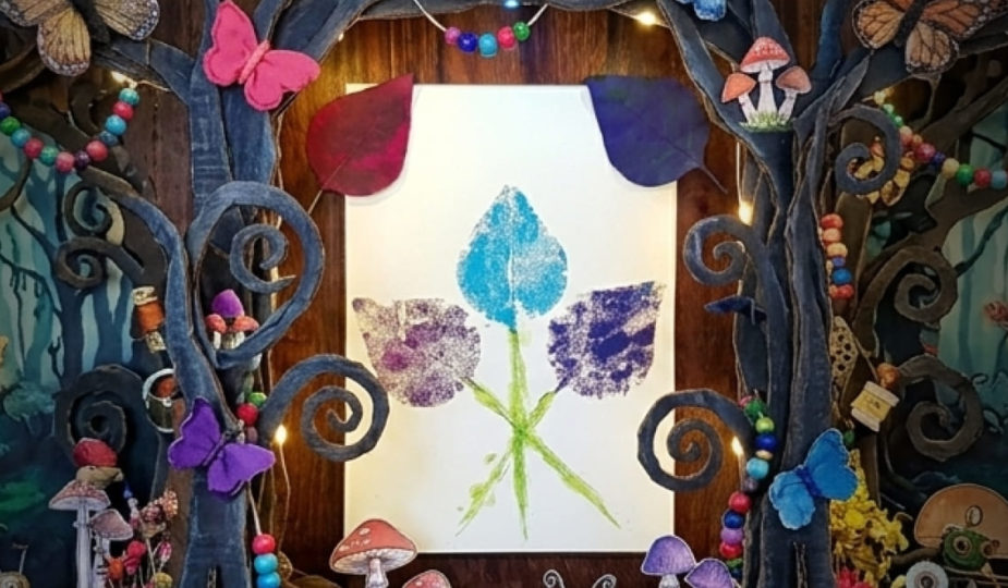 peinture enfant bouquet de fleurs avec feuille d'arbre