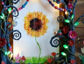 Création enfant peinture à la fourchette le tournesol