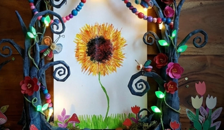Création enfant peinture à la fourchette le tournesol