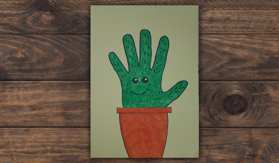 dessiner un cactus avec sa main et le colorier