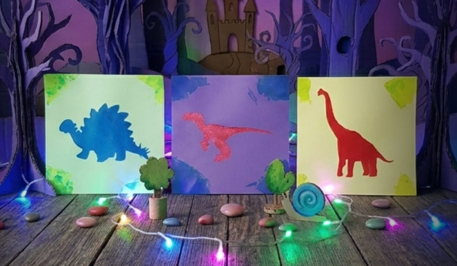 3 dinosaures peinture pochoir