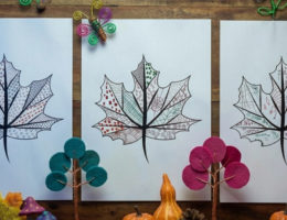 enfant, graphisme sur feuille d'automne