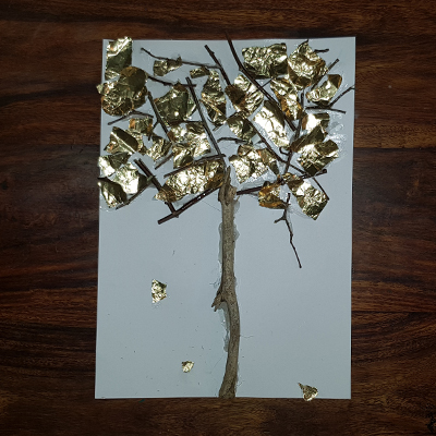 arbre doré, collage enfant