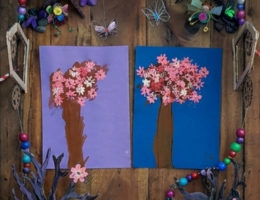 peinture fleurs cerisier à la paille