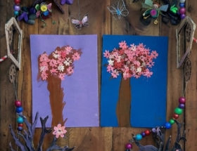 peinture fleurs cerisier à la paille