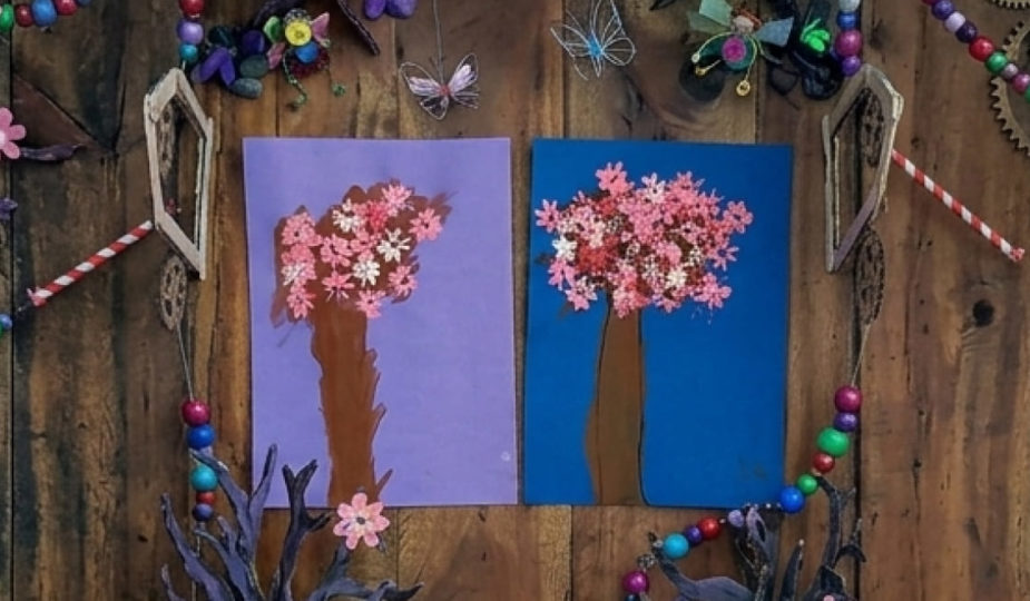 peinture fleurs cerisier à la paille