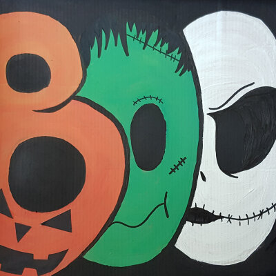 boo peinture halloween citrouille, monstre, squelette