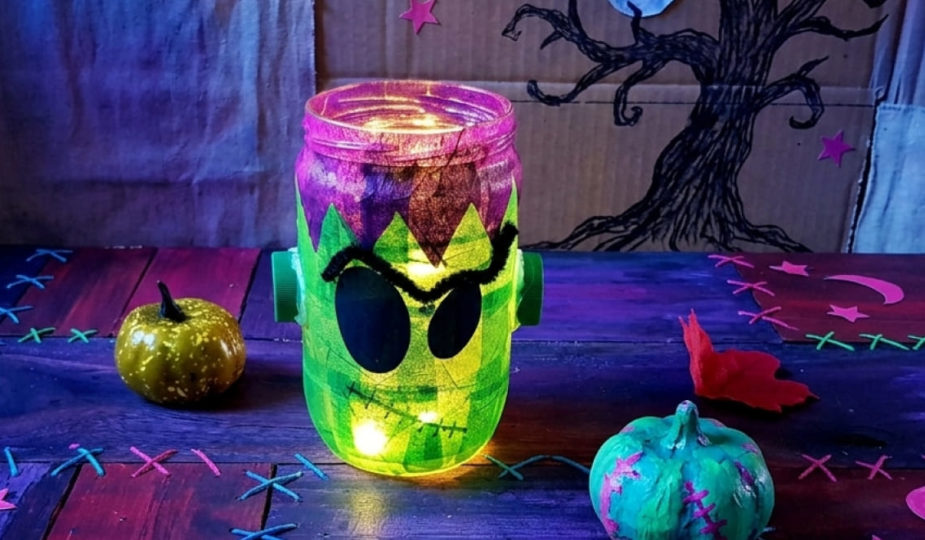 creation halloween customisation pot en verre en monstre de Frankenstein