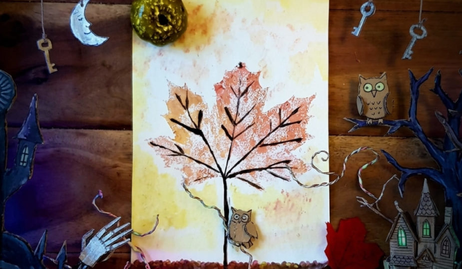 arbre d'automne avec empreinte feuille d'érable, automne