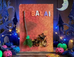création d'enfant, le balai feuilles automne