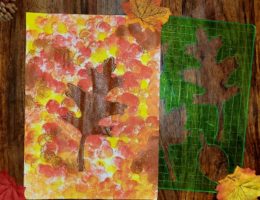 feuille d'automne, peinture d'enfant