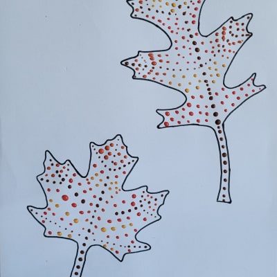points, peinture sur feuilles d'automne