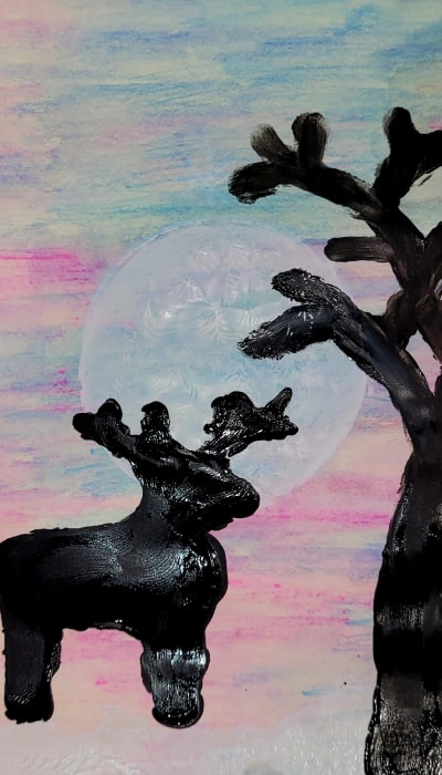 peinture renne, peinture arbre d'enfant