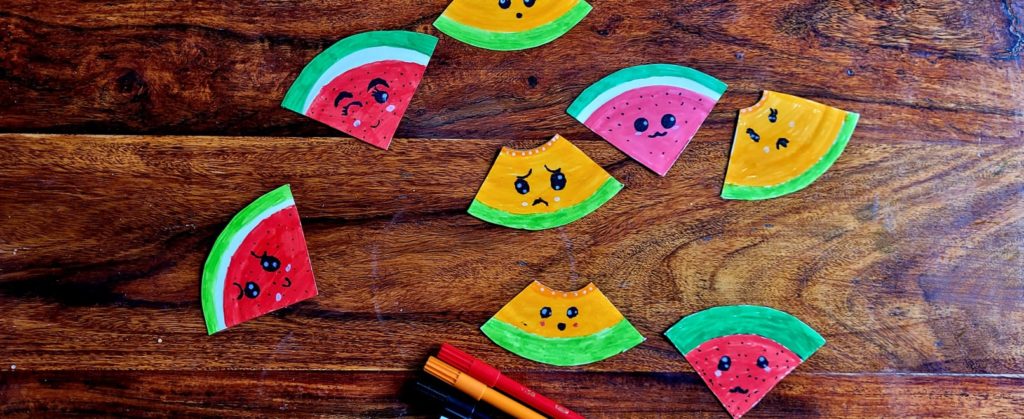 pastèques et melons en cartons, création pour enfants