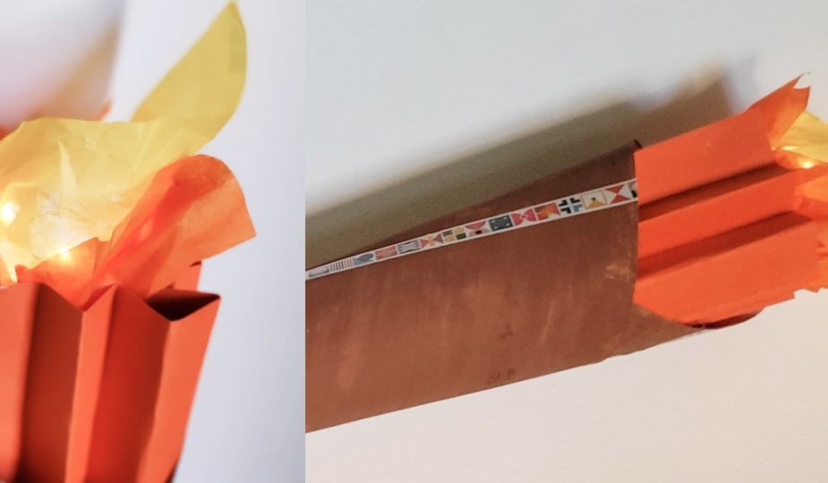 DIY flamme olympique pour anniversaire, création avec l'enfant