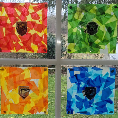 Vitraux 4 maisons Poudlard avec Feuilles de soie